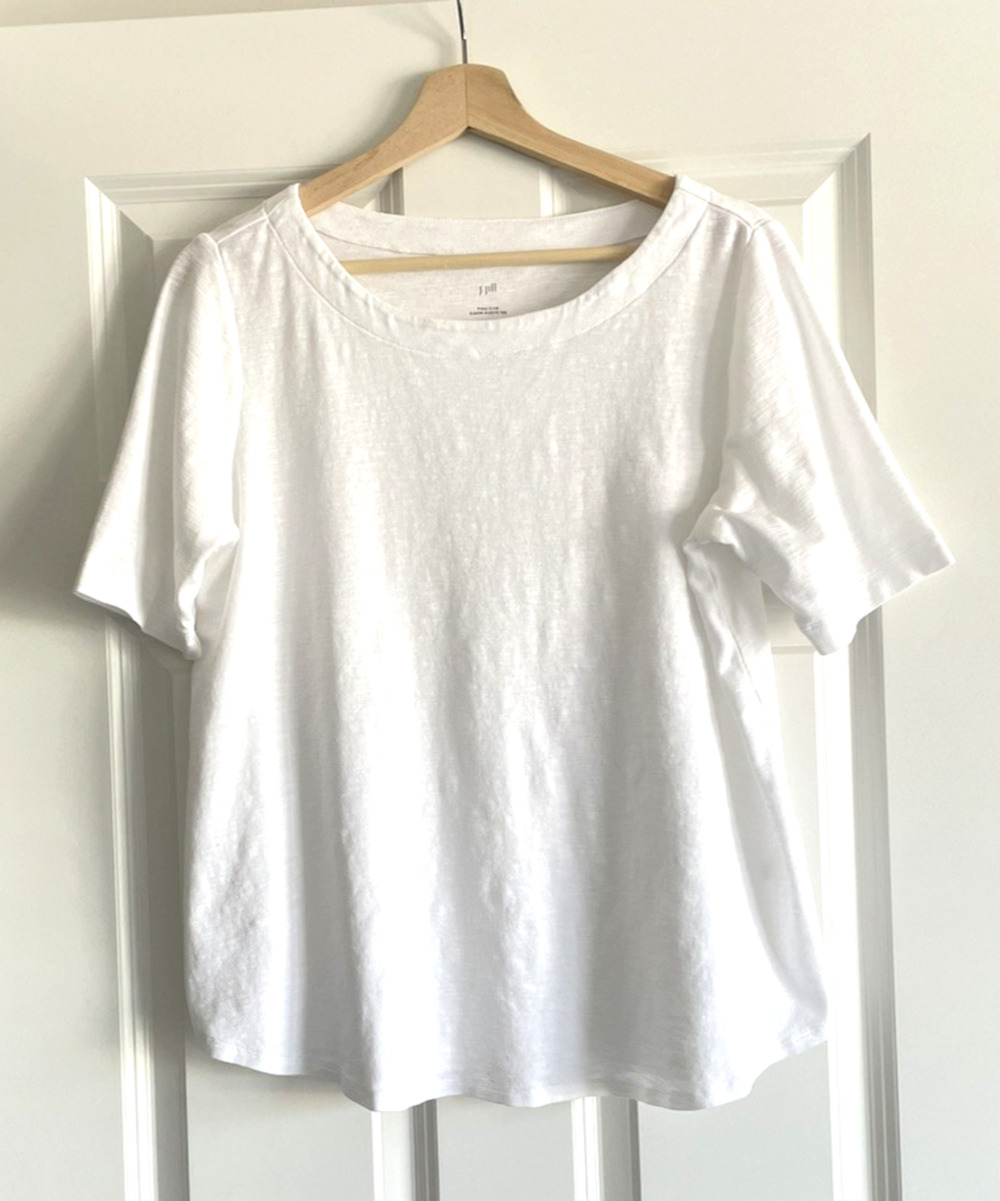 J. Jill Size Large Petite Pima Slub Elbow Sleeve Tee White Scoop Neck